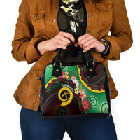 Long God Yumi Stanap Vanuatu Shoulder Handbag Tropical Flowers Aboriginal Pattern