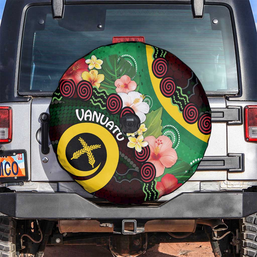 Long God Yumi Stanap Vanuatu Spare Tire Cover Tropical Flowers Aboriginal Pattern