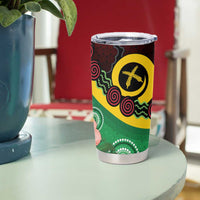 Long God Yumi Stanap Vanuatu Tumbler Cup Tropical Flowers Aboriginal Pattern