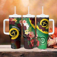 Long God Yumi Stanap Vanuatu Tumbler With Handle Tropical Flowers Aboriginal Pattern