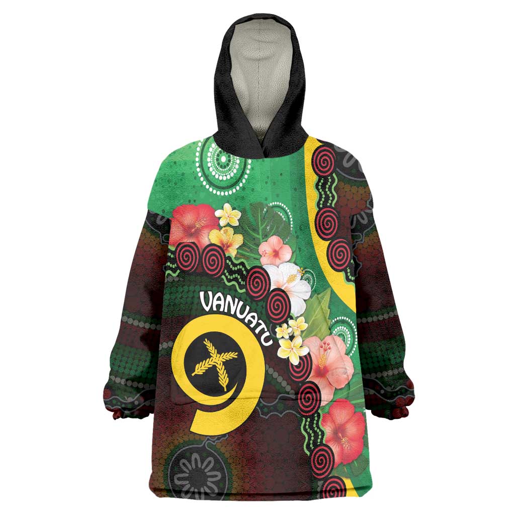 Long God Yumi Stanap Vanuatu Wearable Blanket Hoodie Tropical Flowers Aboriginal Pattern