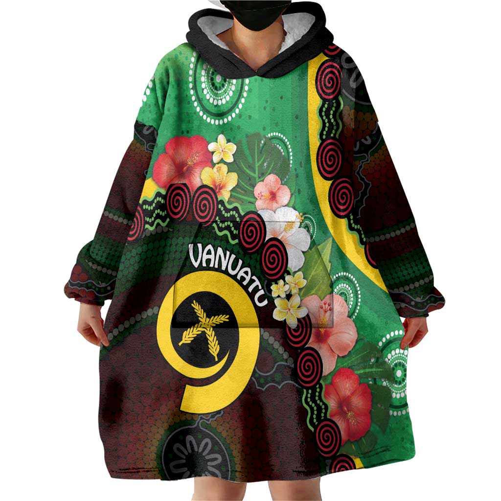 Long God Yumi Stanap Vanuatu Wearable Blanket Hoodie Tropical Flowers Aboriginal Pattern