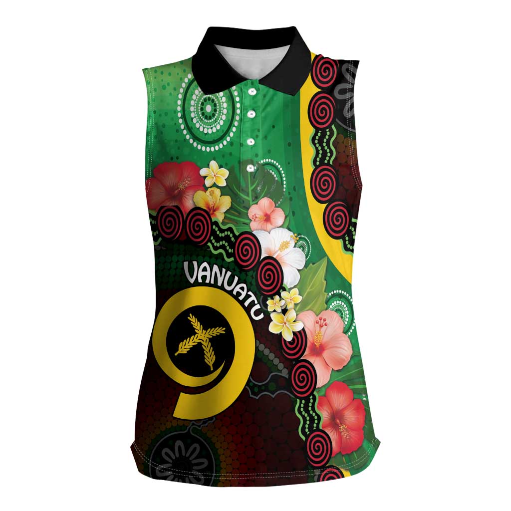 Long God Yumi Stanap Vanuatu Women Sleeveless Polo Shirt Tropical Flowers Aboriginal Pattern