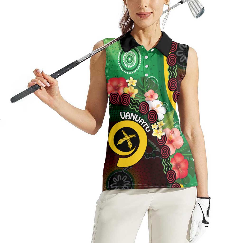 Long God Yumi Stanap Vanuatu Women Sleeveless Polo Shirt Tropical Flowers Aboriginal Pattern
