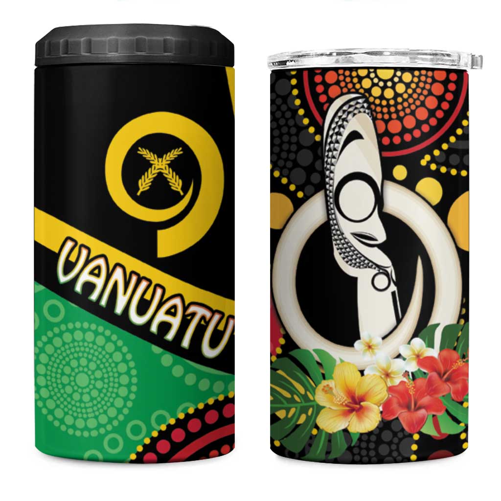 Tamtam Drum Vanuatu 4 in 1 Can Cooler Tumbler Boar Tusk Aboriginal Flag Style