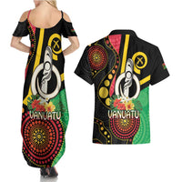 Tamtam Drum Vanuatu Couples Matching Summer Maxi Dress and Hawaiian Shirt Boar Tusk Aboriginal Flag Style