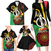 Tamtam Drum Vanuatu Family Matching Long Sleeve Bodycon Dress and Hawaiian Shirt Boar Tusk Aboriginal Flag Style