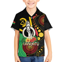 Tamtam Drum Vanuatu Family Matching Off The Shoulder Long Sleeve Dress and Hawaiian Shirt Boar Tusk Aboriginal Flag Style