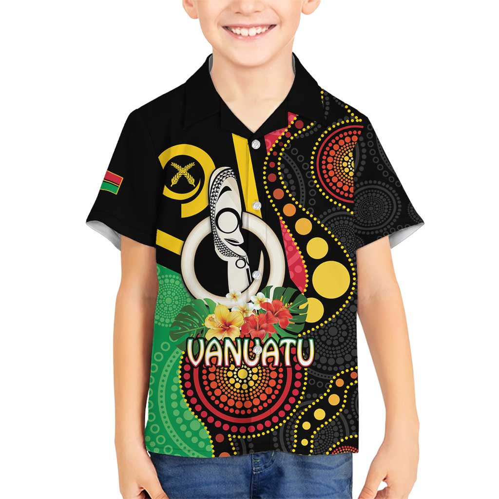 Tamtam Drum Vanuatu Family Matching Off Shoulder Maxi Dress and Hawaiian Shirt Boar Tusk Aboriginal Flag Style