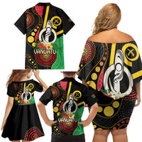 Tamtam Drum Vanuatu Family Matching Off Shoulder Short Dress and Hawaiian Shirt Boar Tusk Aboriginal Flag Style