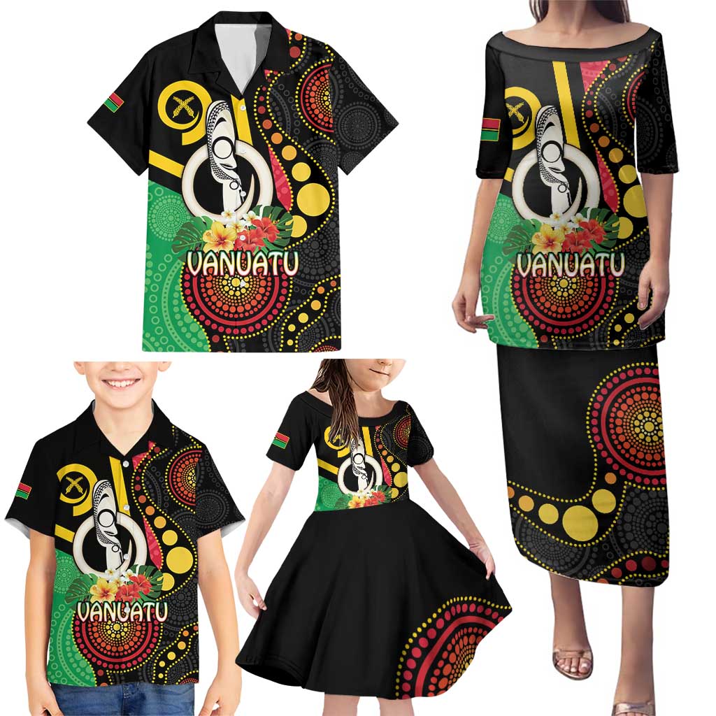 Tamtam Drum Vanuatu Family Matching Puletasi and Hawaiian Shirt Boar Tusk Aboriginal Flag Style