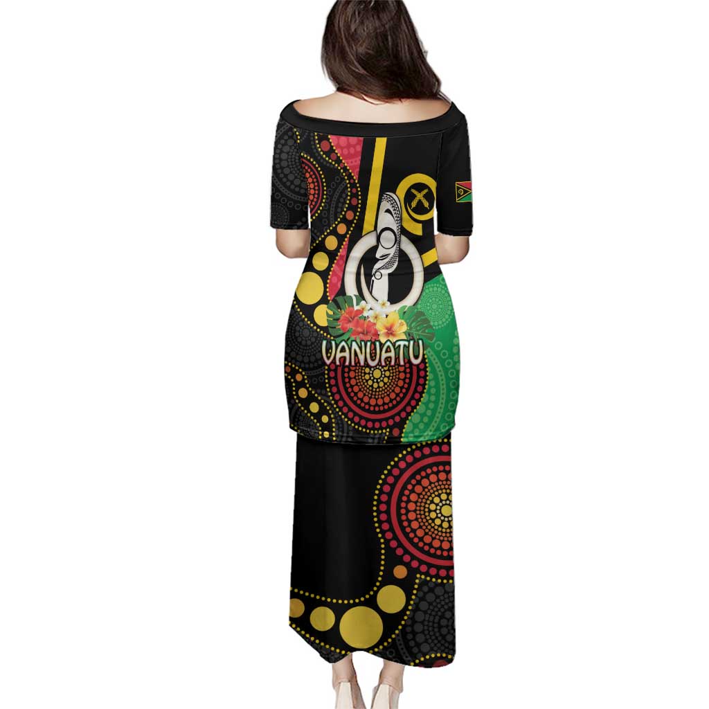 Tamtam Drum Vanuatu Family Matching Puletasi and Hawaiian Shirt Boar Tusk Aboriginal Flag Style