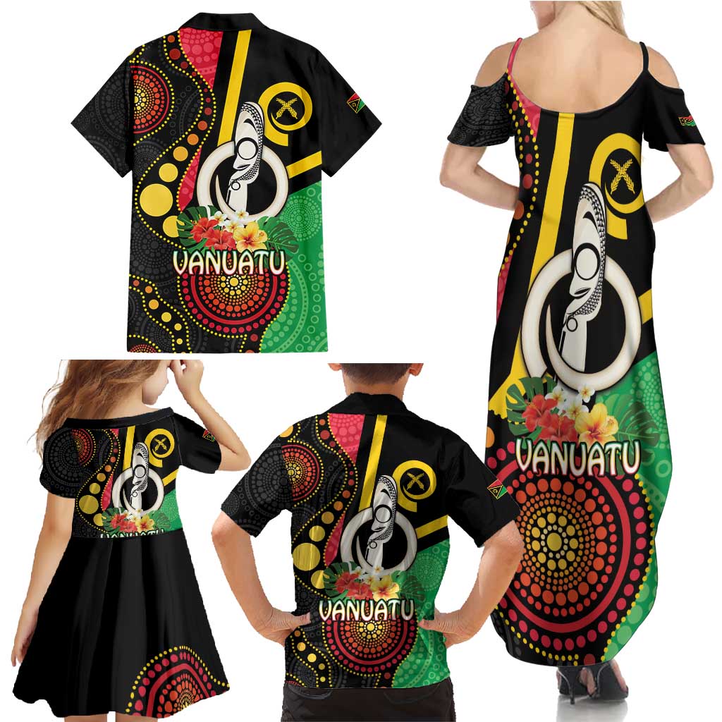 Tamtam Drum Vanuatu Family Matching Summer Maxi Dress and Hawaiian Shirt Boar Tusk Aboriginal Flag Style