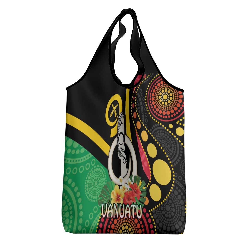 Tamtam Drum Vanuatu Grocery Bag Boar Tusk Aboriginal Flag Style