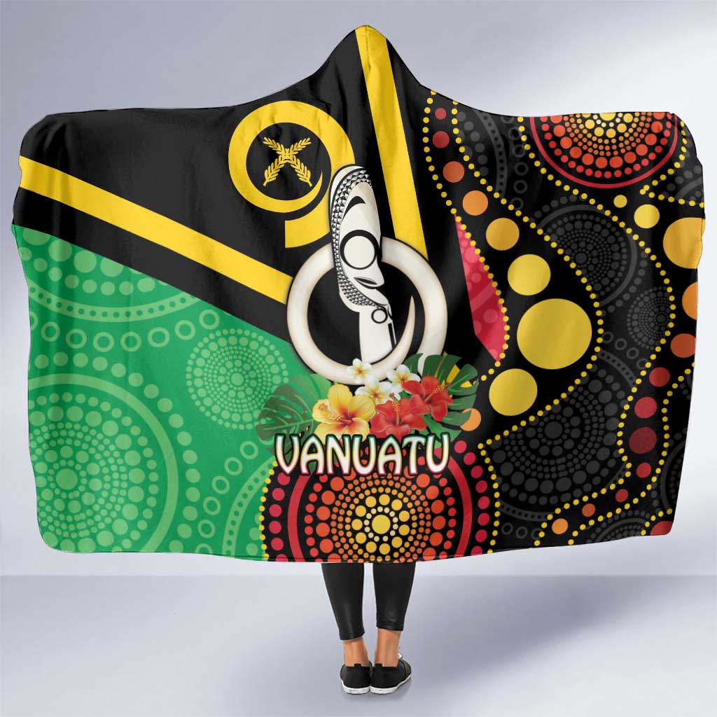 Tamtam Drum Vanuatu Hooded Blanket Boar Tusk Aboriginal Flag Style