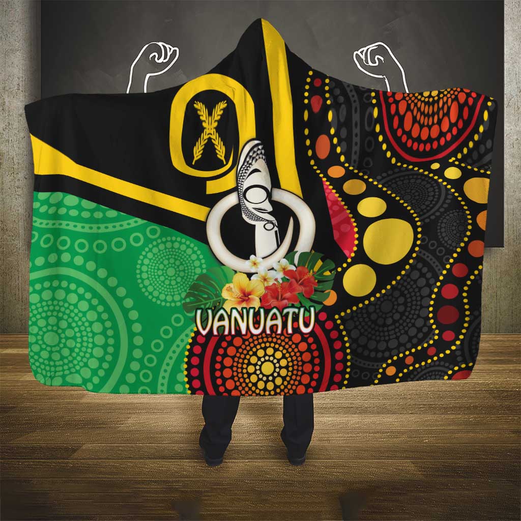 Tamtam Drum Vanuatu Hooded Blanket Boar Tusk Aboriginal Flag Style