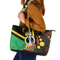 Tamtam Drum Vanuatu Leather Tote Bag Boar Tusk Aboriginal Flag Style