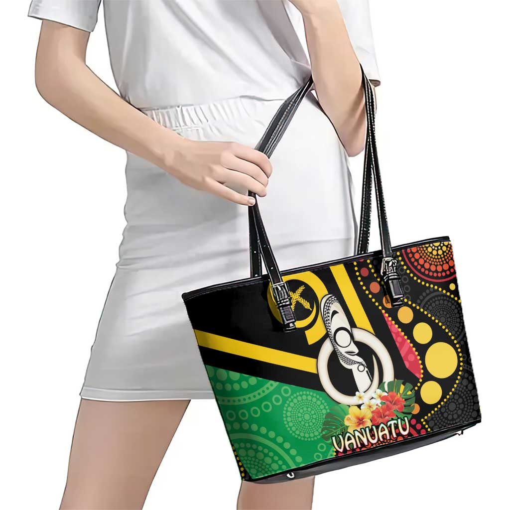 Tamtam Drum Vanuatu Leather Tote Bag Boar Tusk Aboriginal Flag Style