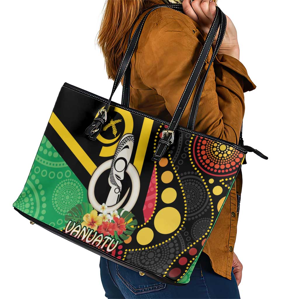 Tamtam Drum Vanuatu Leather Tote Bag Boar Tusk Aboriginal Flag Style