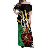 Tamtam Drum Vanuatu Off Shoulder Maxi Dress Boar Tusk Aboriginal Flag Style
