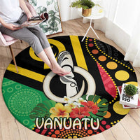 Tamtam Drum Vanuatu Round Carpet Boar Tusk Aboriginal Flag Style