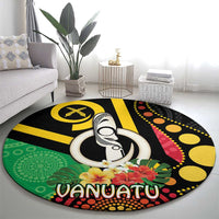 Tamtam Drum Vanuatu Round Carpet Boar Tusk Aboriginal Flag Style