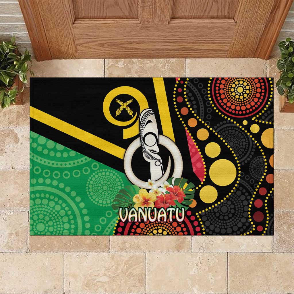 Tamtam Drum Vanuatu Rubber Doormat Boar Tusk Aboriginal Flag Style
