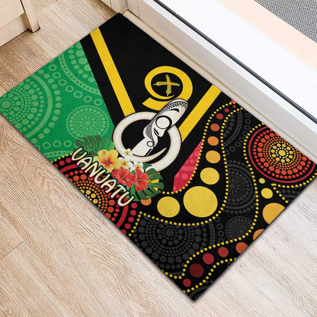 Tamtam Drum Vanuatu Rubber Doormat Boar Tusk Aboriginal Flag Style