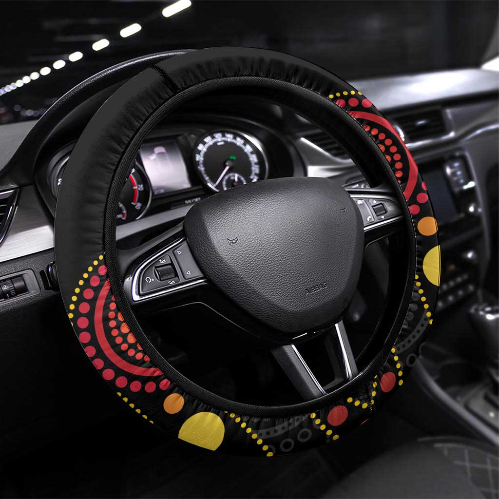 Tamtam Drum Vanuatu Steering Wheel Cover Boar Tusk Aboriginal Flag Style