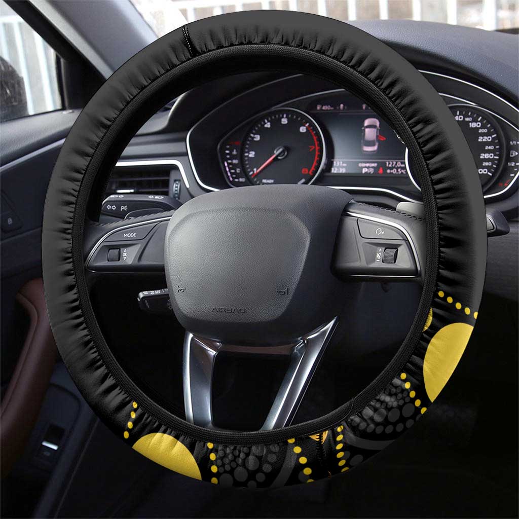 Tamtam Drum Vanuatu Steering Wheel Cover Boar Tusk Aboriginal Flag Style