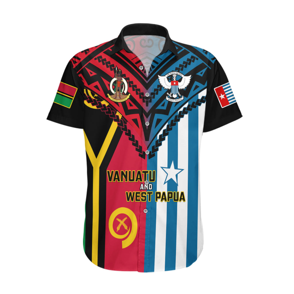 Vanuatu And West Papua Hawaiian Shirt Coat Of Arms Mix Flag Style LT14 Black - Polynesian Pride