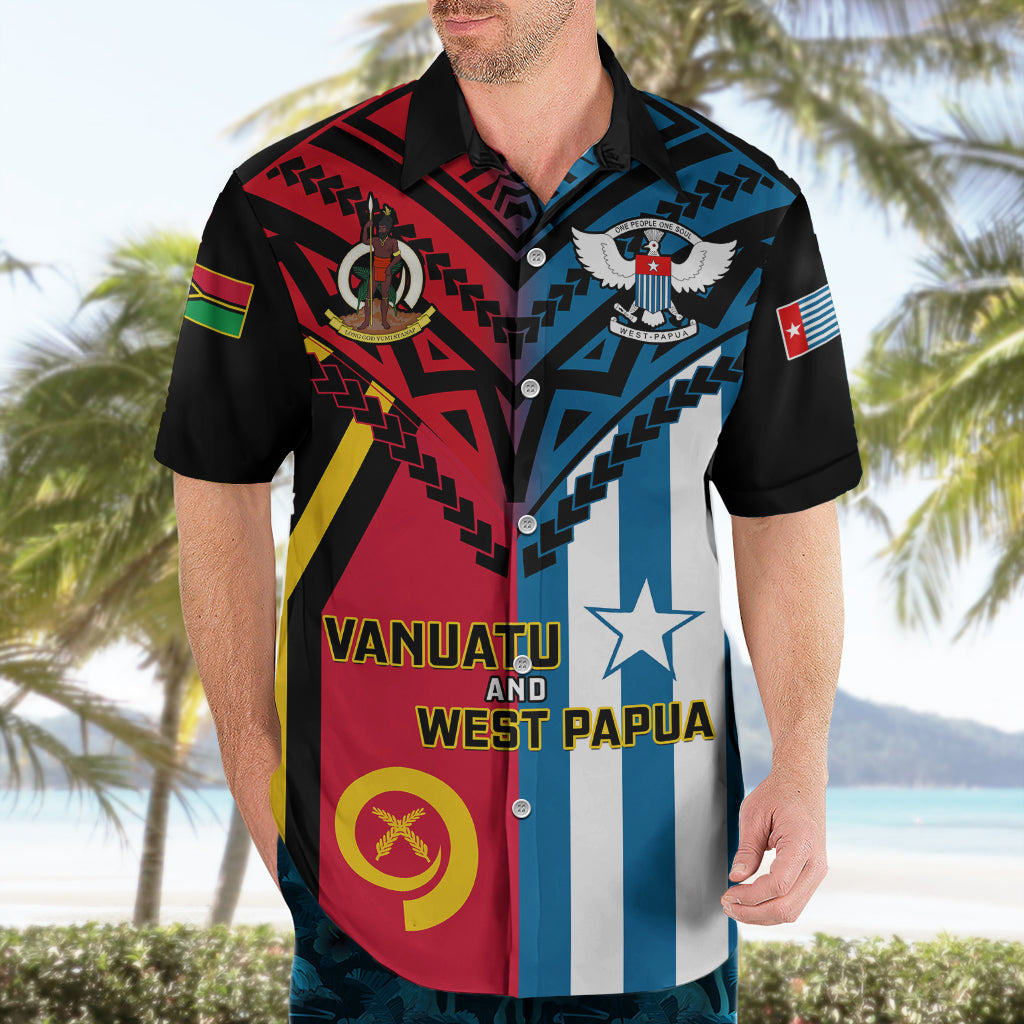 Vanuatu And West Papua Hawaiian Shirt Coat Of Arms Mix Flag Style LT14 - Polynesian Pride