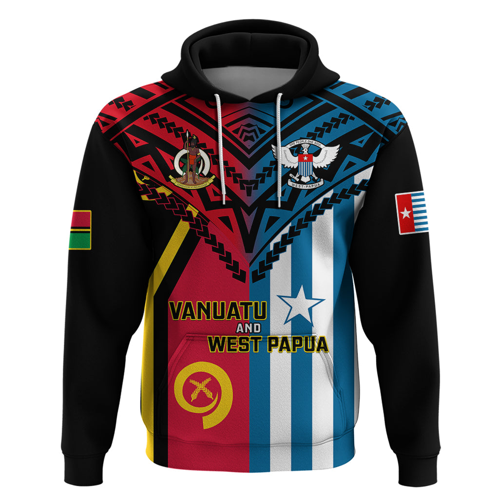 Vanuatu West Papua Hoodie Coat of Arms Mix Flag Style LT14 Black - Polynesian Pride