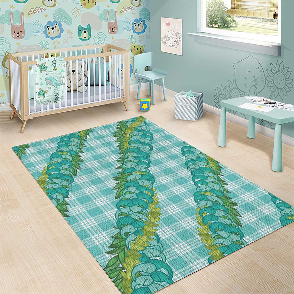 Hawaii Jade Vine Lei Area Rug Aloha Palaka Motif - Turquoise - Polynesian Pride