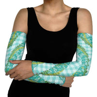 Hawaii Jade Vine Lei Arm Sleeves Aloha Palaka Motif - Turquoise - Polynesian Pride