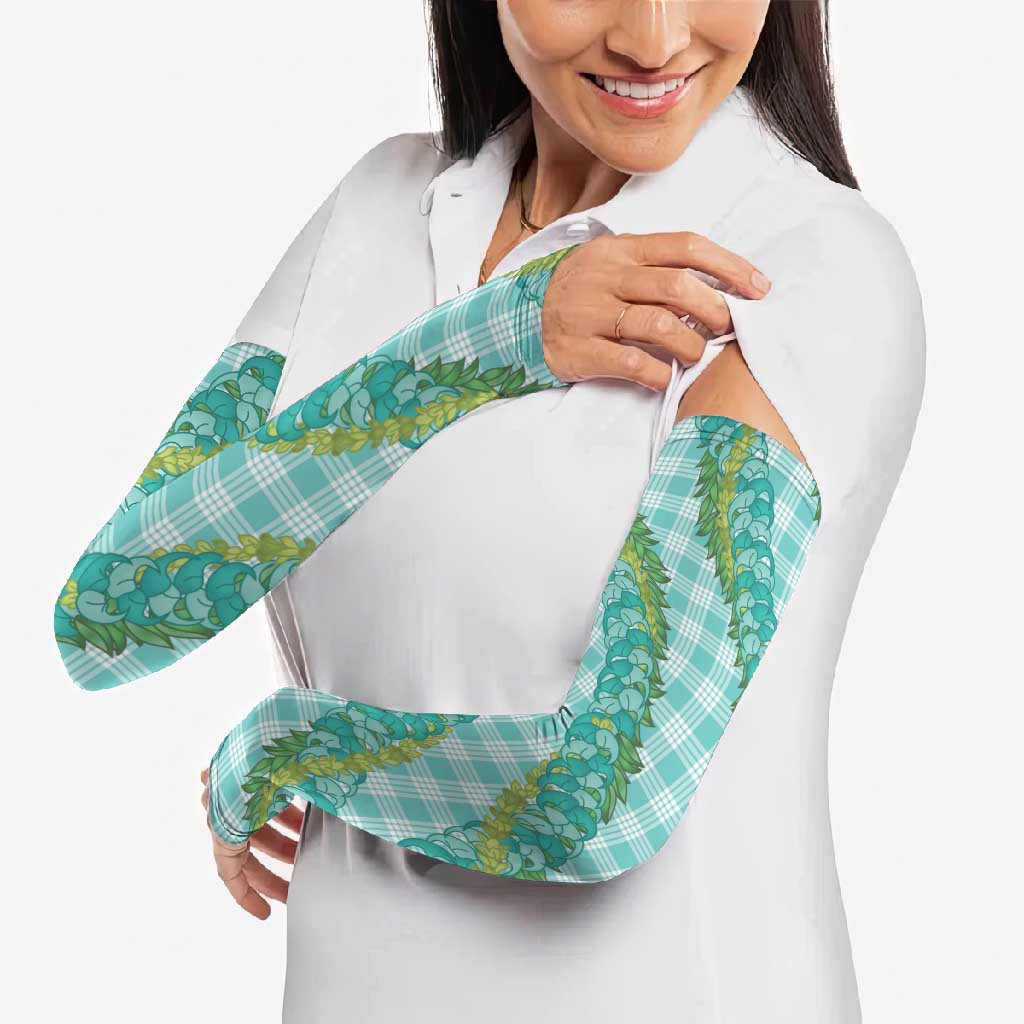 Hawaii Jade Vine Lei Arm Sleeves Aloha Palaka Motif - Turquoise - Polynesian Pride