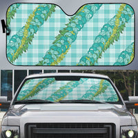 Hawaii Jade Vine Lei Auto Sun Shade Aloha Palaka Motif - Turquoise - Polynesian Pride