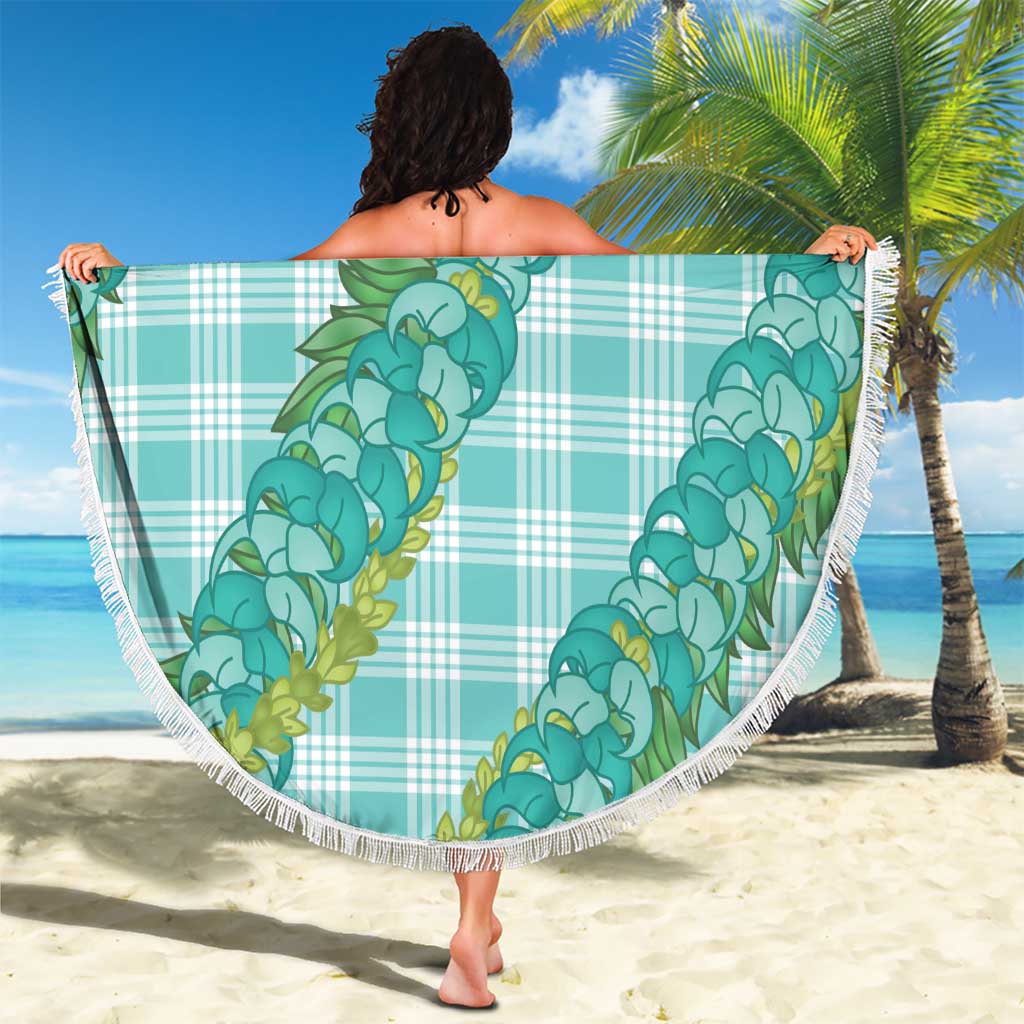 Hawaii Jade Vine Lei Beach Blanket Aloha Palaka Motif - Turquoise - Polynesian Pride