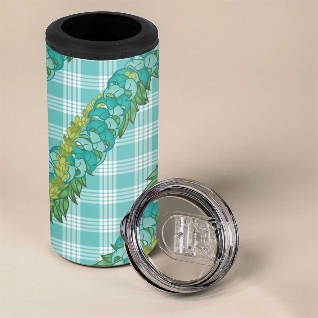 Hawaii Jade Vine Lei 4 in 1 Can Cooler Tumbler Aloha Palaka Motif - Turquoise - Polynesian Pride