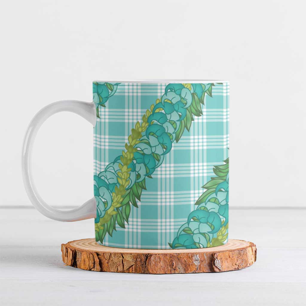 Hawaii Jade Vine Lei Ceramic Mug Aloha Palaka Motif - Turquoise - Polynesian Pride