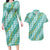 Hawaii Jade Vine Lei Couples Matching Long Sleeve Bodycon Dress and Hawaiian Shirt Aloha Palaka Motif - Turquoise - Polynesian Pride