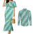 Hawaii Jade Vine Lei Couples Matching Mermaid Dress and Long Sleeve Button Shirt Aloha Palaka Motif - Turquoise - Polynesian Pride
