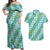 Hawaii Jade Vine Lei Couples Matching Off Shoulder Maxi Dress and Hawaiian Shirt Aloha Palaka Motif - Turquoise - Polynesian Pride