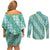 Hawaii Jade Vine Lei Couples Matching Off Shoulder Short Dress and Long Sleeve Button Shirt Aloha Palaka Motif - Turquoise - Polynesian Pride
