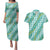 Hawaii Jade Vine Lei Couples Matching Puletasi and Hawaiian Shirt Aloha Palaka Motif - Turquoise - Polynesian Pride