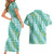 Hawaii Jade Vine Lei Couples Matching Short Sleeve Bodycon Dress and Hawaiian Shirt Aloha Palaka Motif - Turquoise - Polynesian Pride