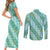 Hawaii Jade Vine Lei Couples Matching Short Sleeve Bodycon Dress and Long Sleeve Button Shirt Aloha Palaka Motif - Turquoise - Polynesian Pride