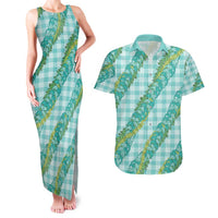 Hawaii Jade Vine Lei Couples Matching Tank Maxi Dress and Hawaiian Shirt Aloha Palaka Motif - Turquoise - Polynesian Pride
