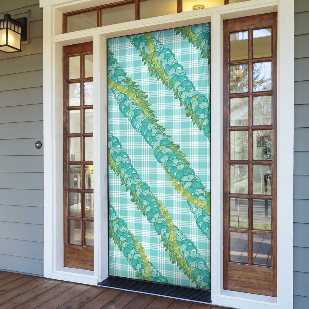 Hawaii Jade Vine Lei Door Cover Aloha Palaka Motif - Turquoise - Polynesian Pride