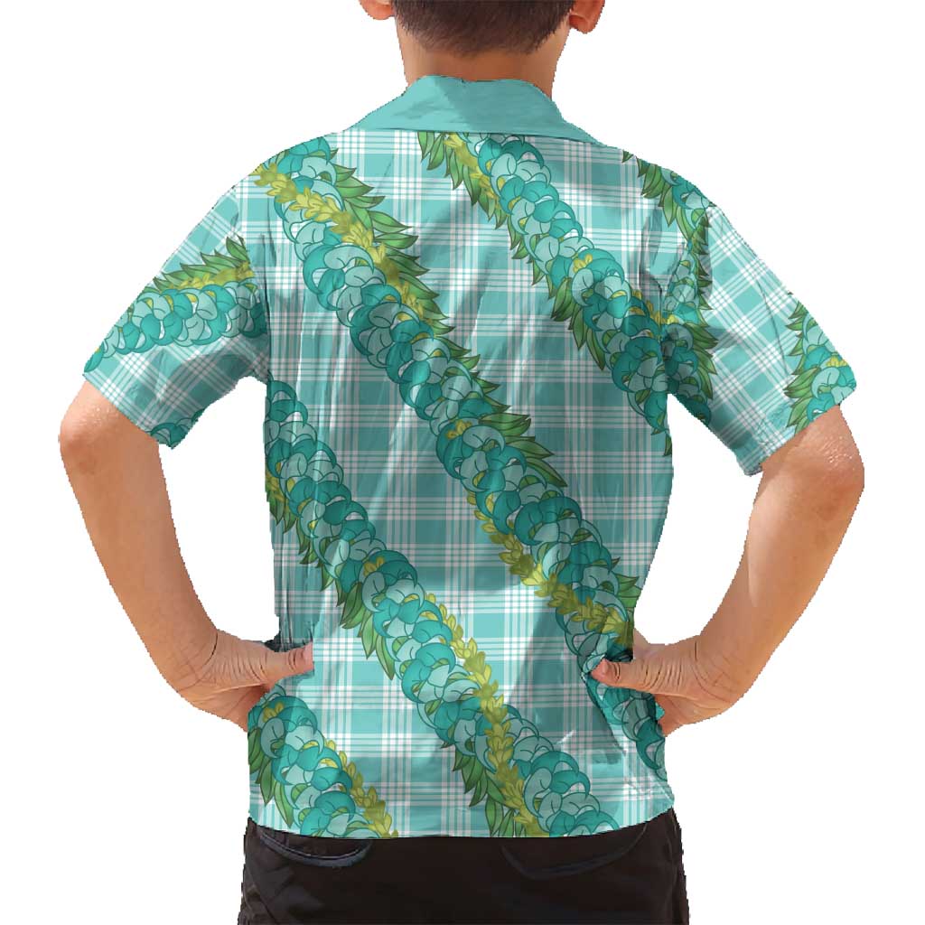 Hawaii Jade Vine Lei Family Matching Long Sleeve Bodycon Dress and Hawaiian Shirt Aloha Palaka Motif - Turquoise LT14 - Polynesian Pride